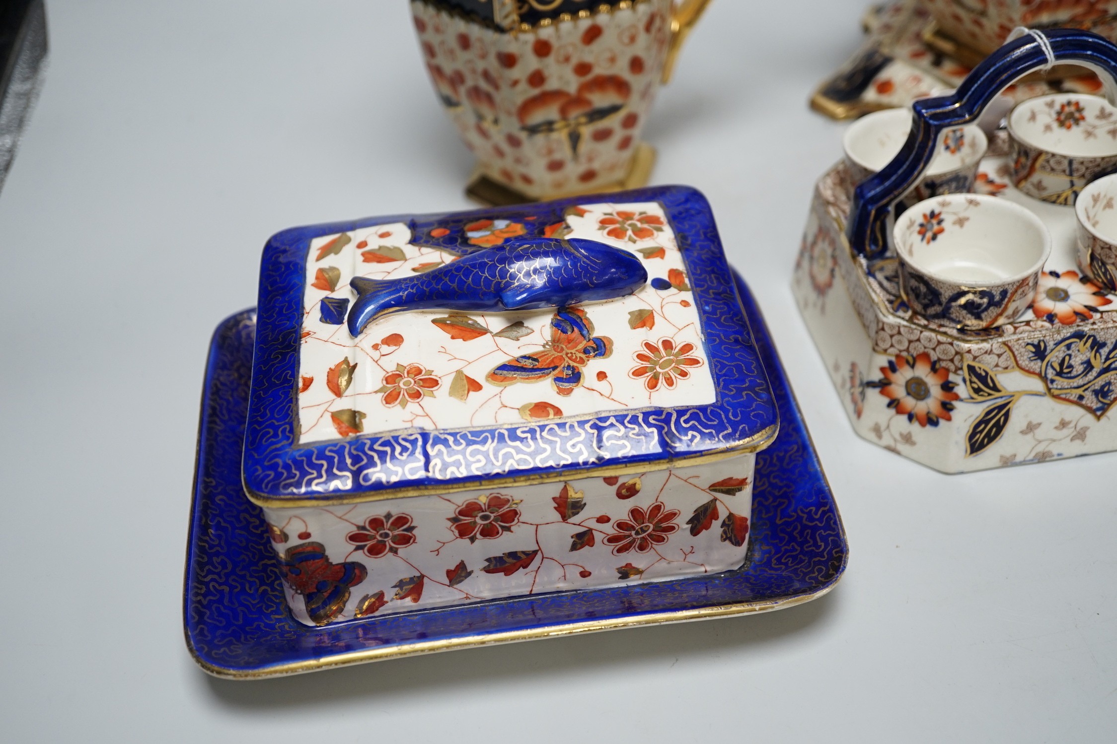 A quantity of Imari pattern ceramics including Ridgways